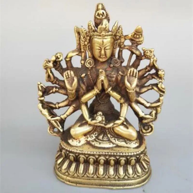 

China's Pure Brass Eighteenth- Arm Thousand-Hand Kwan-Yin Statue Small