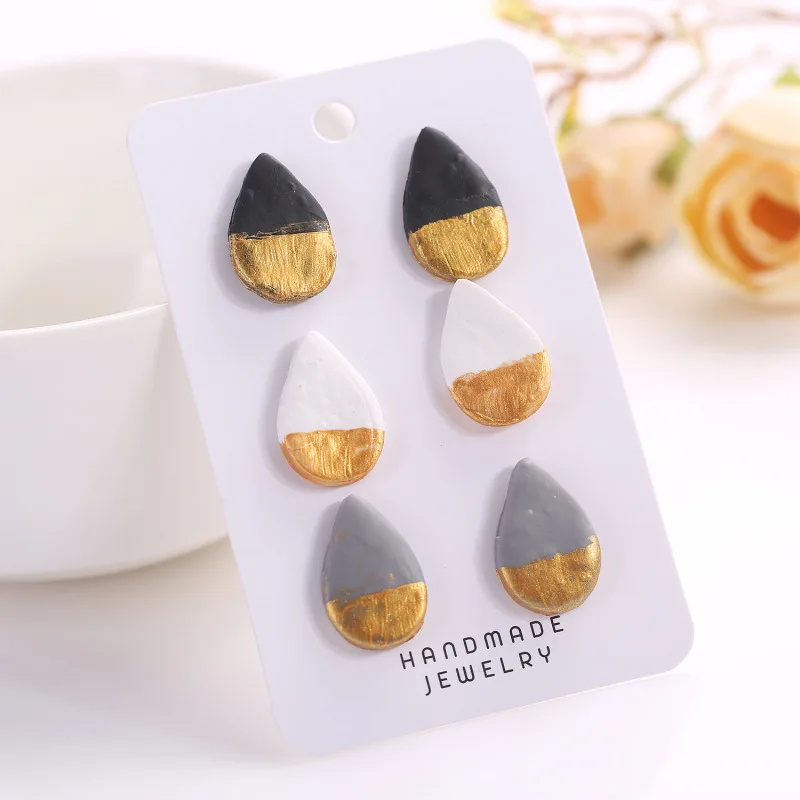 2022 Wholesale Geometric Drop-shaped Brushed Gold Soft Pottery Earrings Textured Fashion Handmade Clay Simple Women Earrings