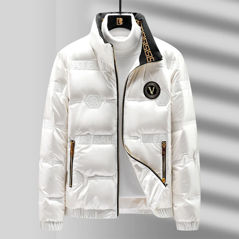 Winter Clothes, Shiny Men'S Green Coat, Fashionable Down Jacket, European And American Trend, Stand Collar  Short Style, Persona