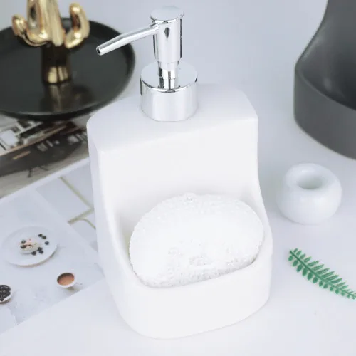 

1Pcs Portable Soap Dispensers Simple Grey and White Ceramic Liquid Soap Bottle Household Bathroom Lotion Bottle Sponge Holder