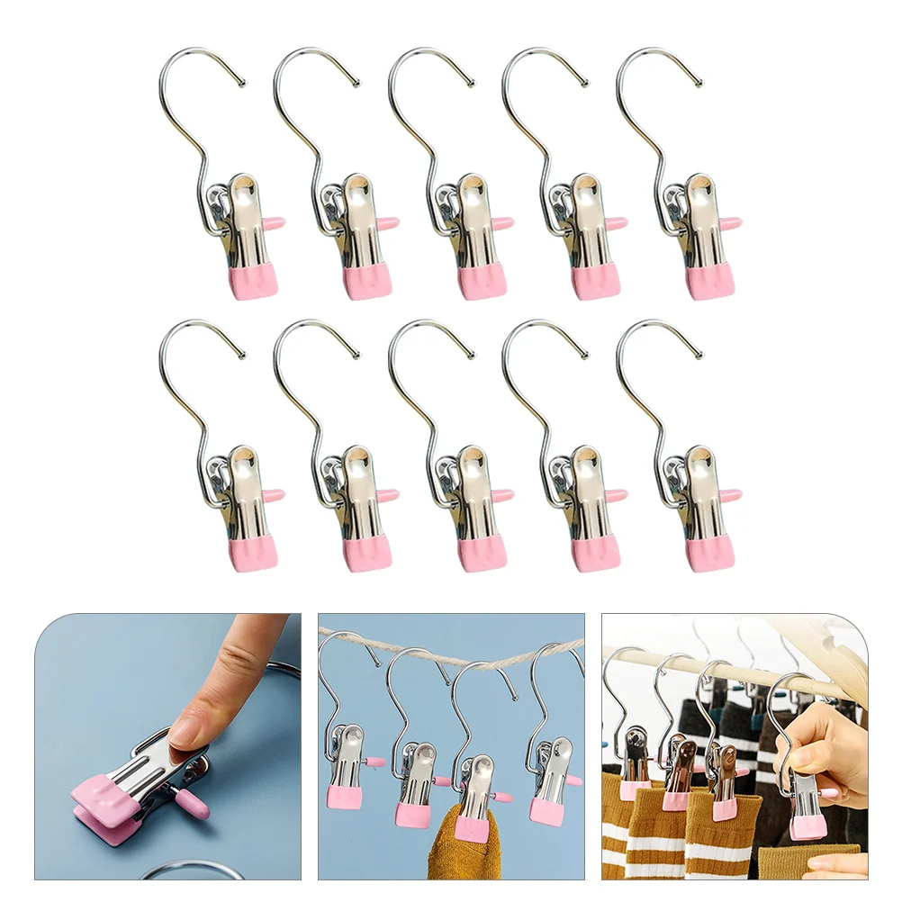 

10 Pcs Hook Clip Clothes Hanging Clips Mini Rack Sock Display Hooks Tools Hangers Wardrobes Clothespin Laundry Multifunction