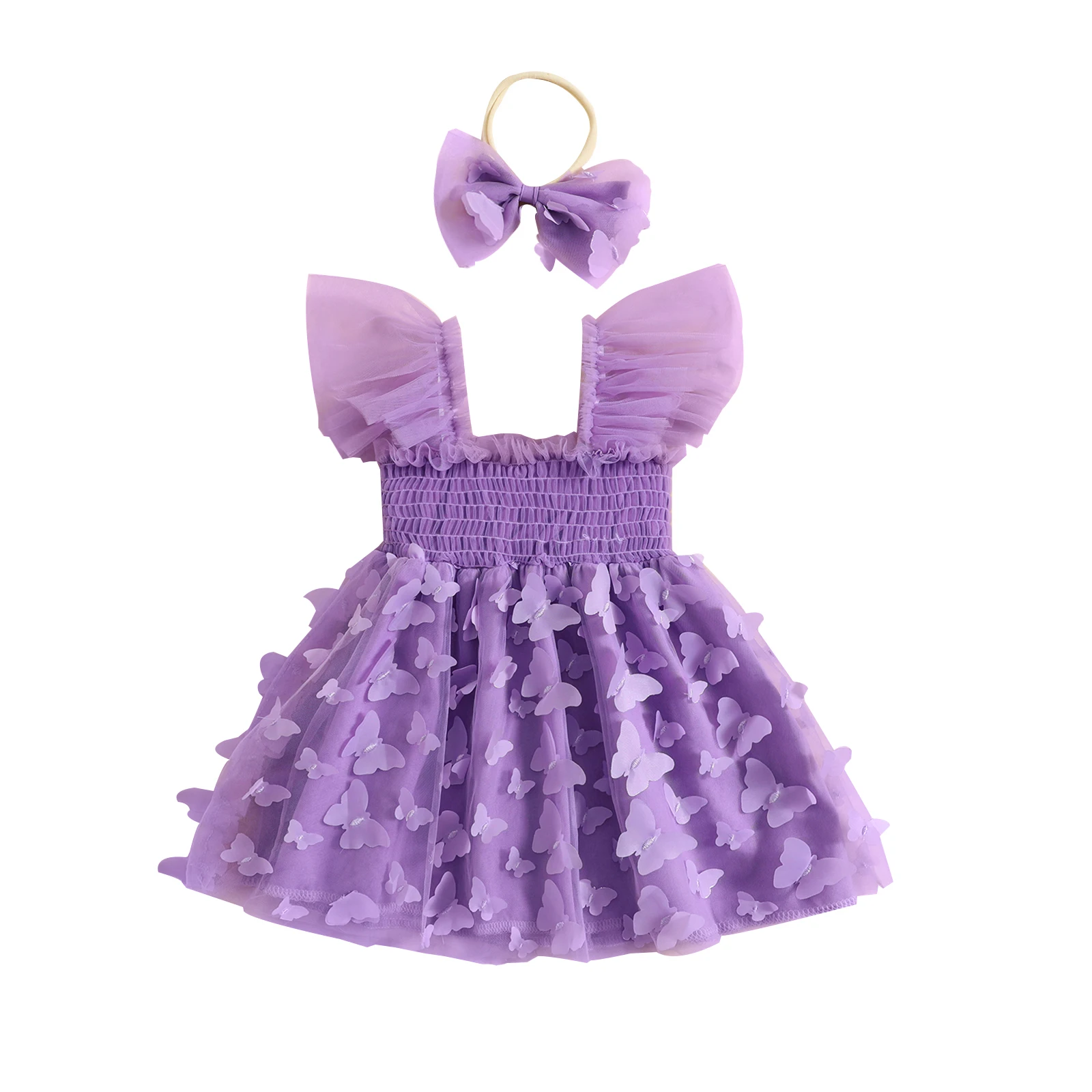 

Bmnmsl Toddler Girls Two Piece Outfits Butterfly Princess Tulle Dress and Headband for Party Summer Clothes