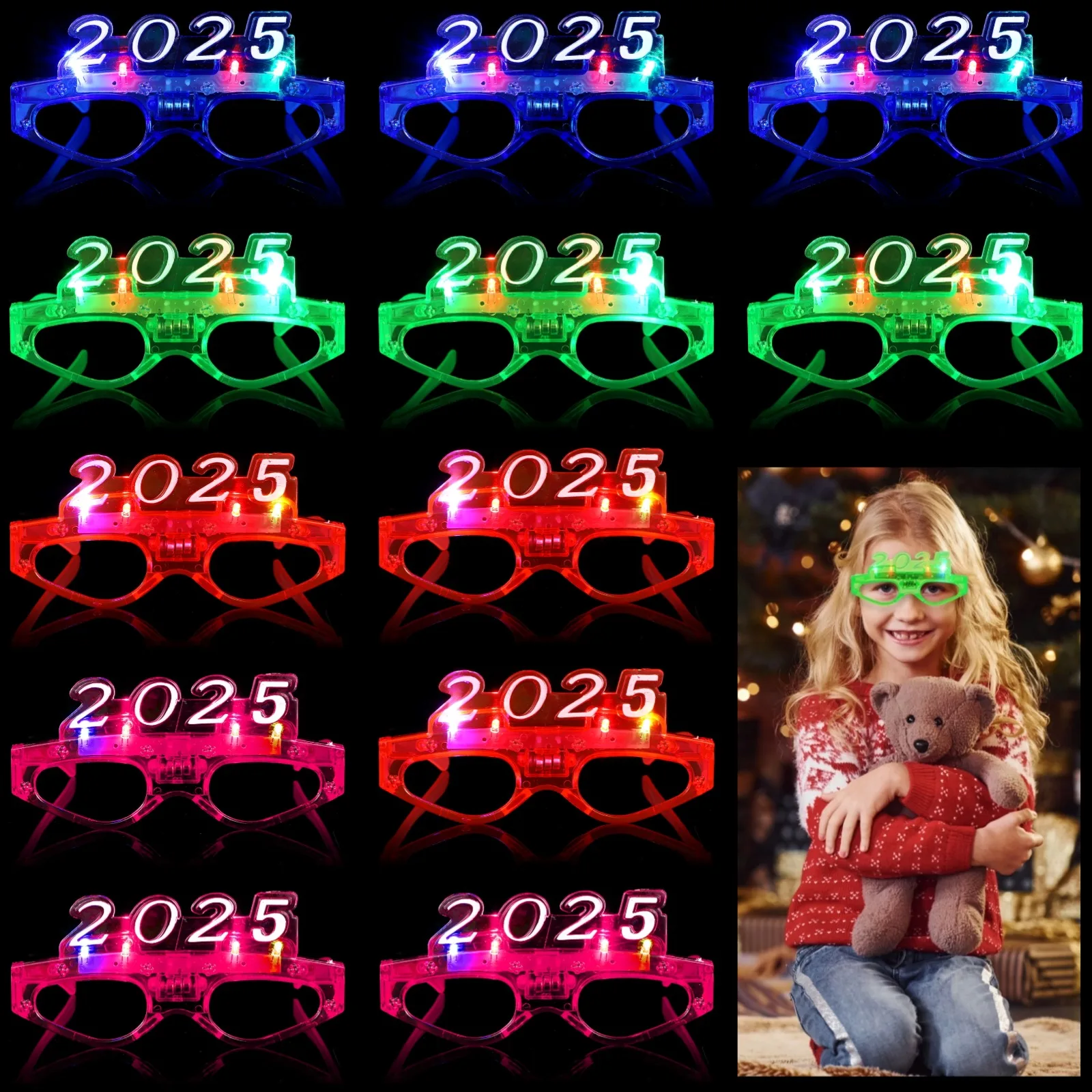 12 шт. 2025 ярких очков неоновых 3 мигающих режима универсальные подходят для