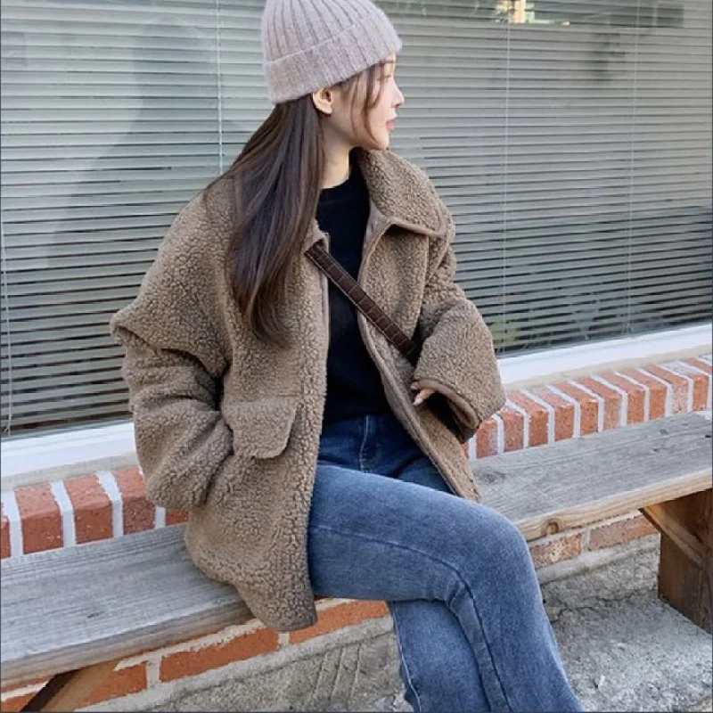 Женское зимнее винтажное пальто из овечьей шерсти куртка искусственного меха