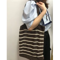 hollow crochet women handbag summer beach bag retro large capacity casual knitted shoulder crossbody bag solid color woven bag