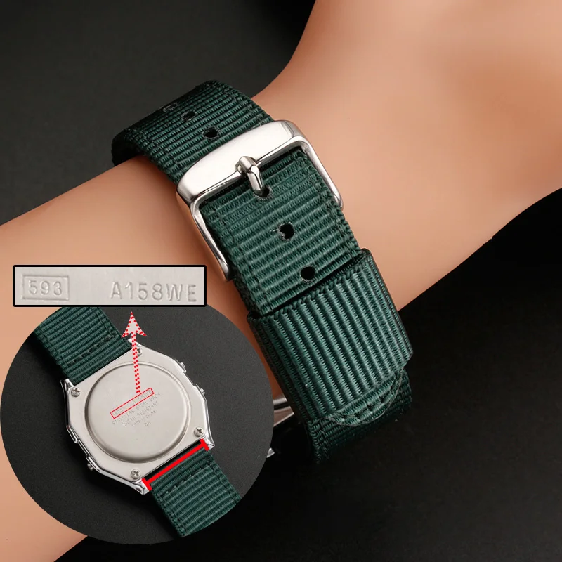 Холщовый ремешок для часов 18 мм Casio small gold nugget F-91W AQ230 A158WE A159 AE-1200 нейлоновый браслет