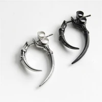 2pcs retro stud earrings for women men animal paw horn stainless steel ear piercing black silver color gothic punk cool jewelry