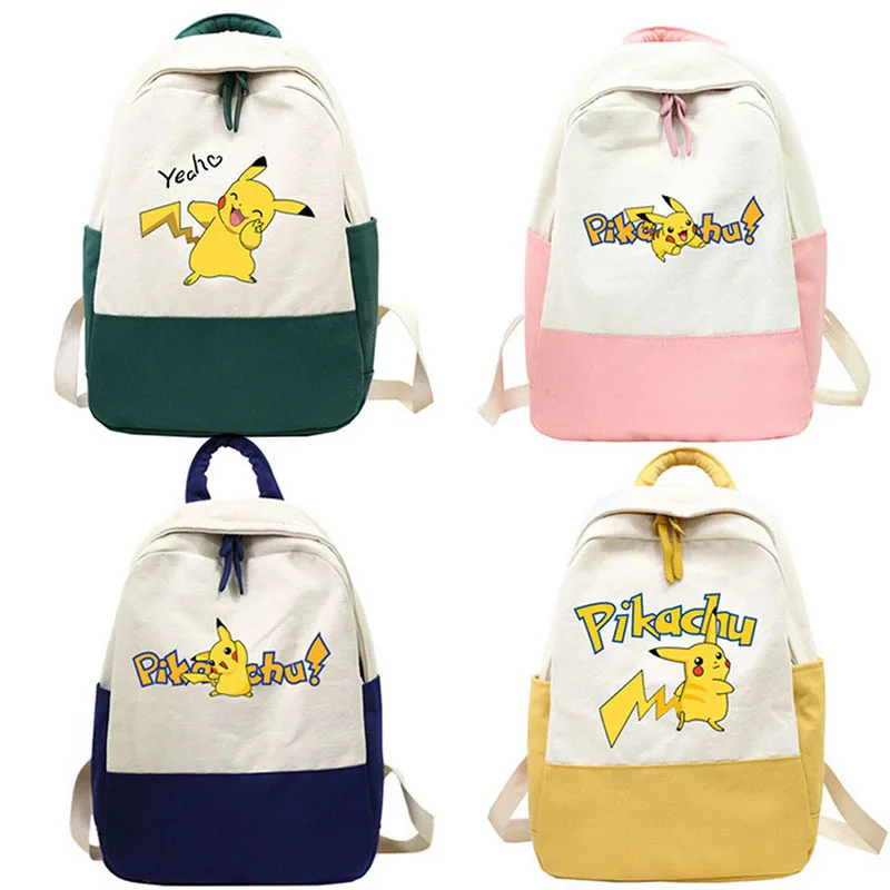 

Вместительный школьный ранец для студентов с аниме Kawaii Pokemon Pikachu, Портативная сумка для хранения, милый мультяшный холщовый дорожный рюкзак, подарок