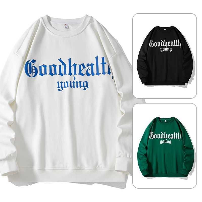 

Spring and Autumn Long-sleeved T-shirt Mens Hong Kong Wind Loose Male with The Same Paragraph O-neck Casual Pullover Tshirt Men