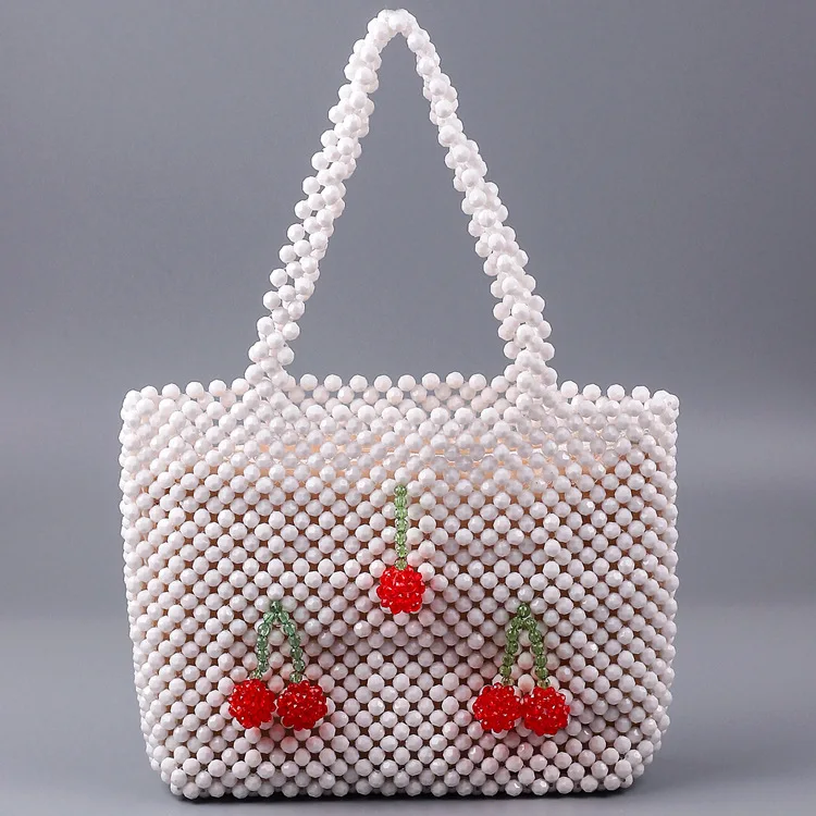 Handmade Strawberry Aklicho New Atmosphere Female Portable Teen Bag 2022 New Real Color Beads Woven Large Shoulder Bag