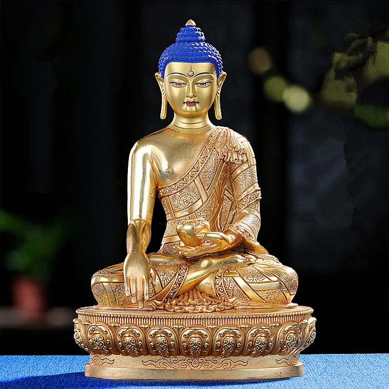 

22cm Gold Plated Copper Shakyamuni Guanyin Exquisite Carving Buddhist Retro Carving Tranic Temple Decorate Bodhisattva Figurine