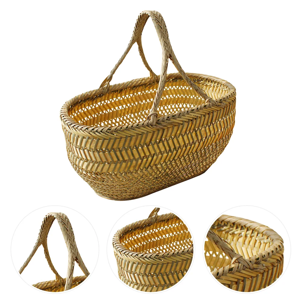 

Hand Shopping Basket Harvest Egg Vegetables Gardeners Weaving Handle Fruit Storage
