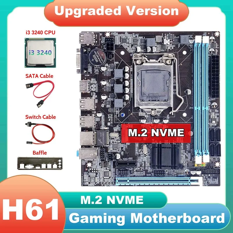 

H61 Motherboard+I3 3230 CPU+SATA Cable+Switch Cable+Baffle LGA1155 M.2 NVME DDR3 For Office For PUBG CF LOL Motherboard