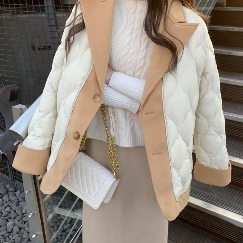 Jackets for Women 2022 Jacket Suit Collar Stitching Cotton Women Short Lightweight Design Sense Niche Winter Coat New Coat Women