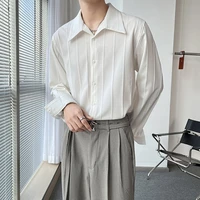 2022 spring blackwhite shirt men fashion society mens dress shirt korean loose long sleeve shirts mens casual pleated shirt