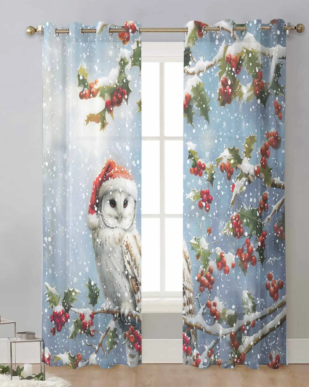 Christmas Winter Snowscape Owl Curtain Tulle Curtains For Living Room Kitchen Window Treatments Voile