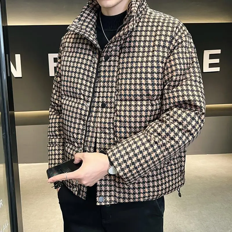 2022 New Arrival Men Winter Keep Warm Lightweight Down Jackets Fashion Plaid Korean Harajuku Casual Down Coats Brand Clothes