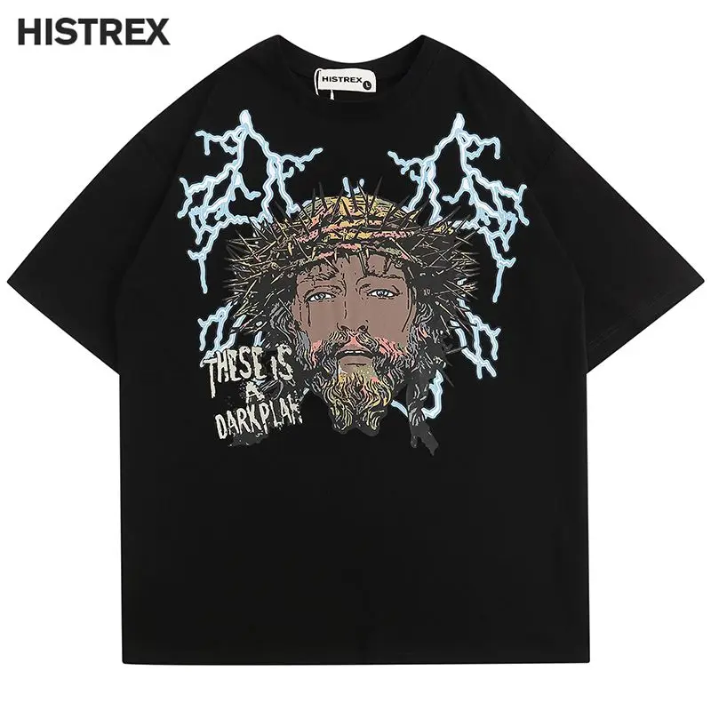 

Винтажная уличная мужская футболка 80-х годов, футболки с изображением Иисуса, летние хлопковые футболки в стиле хип-хоп, женские топы High Street,...
