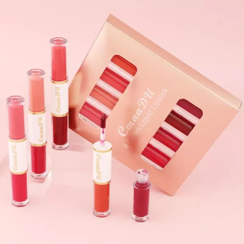 

NEW2023 Double Head Lip Gloss Matte High Color Rendering Waterproof Non-stick Cup Velvet Lip Glaze Portable Make-up For Women Co