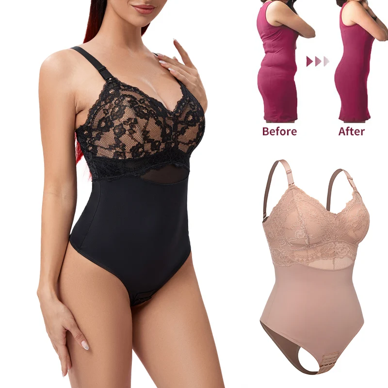 Lace Thongs Bodysuit Shapewear Women Seamless Full Body Shaper Waist Slim Tummy Control Underwear Flat Belly Smooth Corset Nude