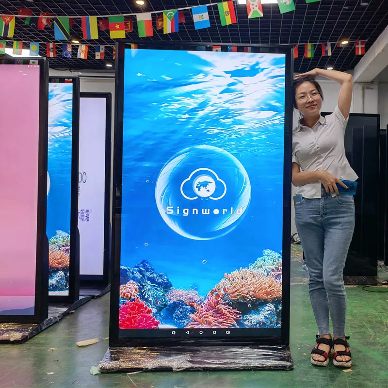 

75" 100" 55 inch indoor touch screen lcd outdoor advertising totem kiosk CMS software led display digital signage and