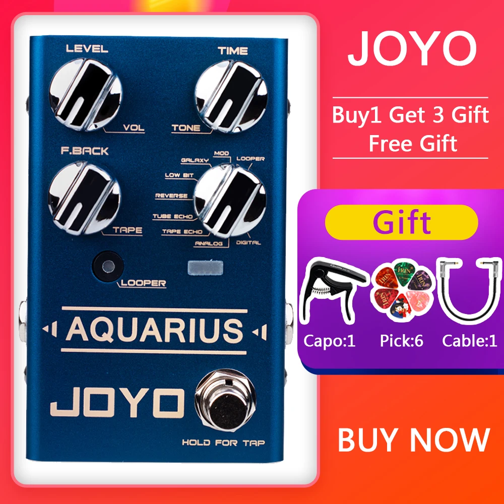 JOYO Guitar Effect Pedal R-07 AQUARIUS Digital Delay Pedal 8 Delay Effects Feature Looper Function with 5 Minutes Recording Time