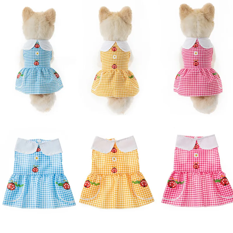 Модные аксессуары для домашних питомцев в клетку с отворотом летнее платье