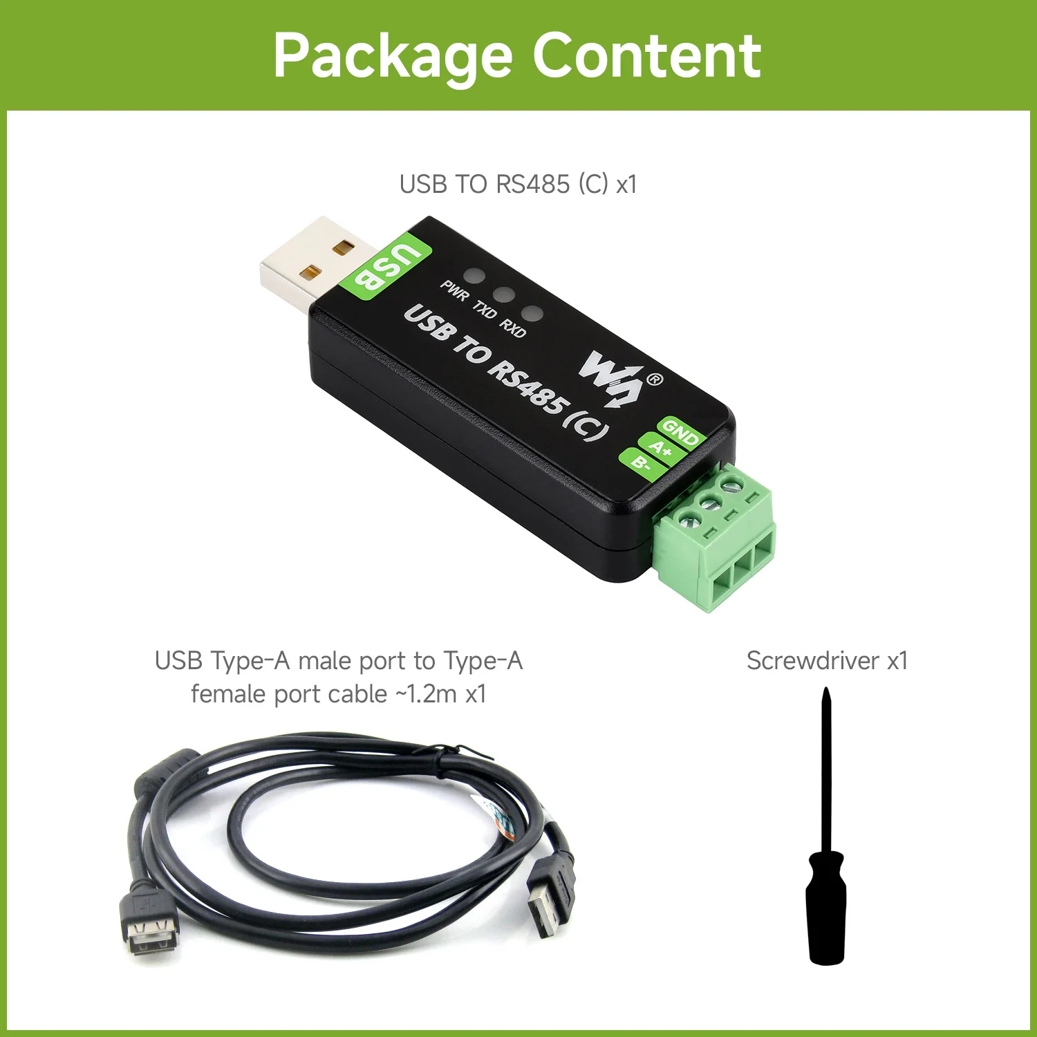 Промышленный изолированный двунаправленный преобразователь Waveshare USB в RS485 (C), чип FT232RNL, встроенный изолированный трансивер (art.: 3920da90c784f) - 3920da90c784f