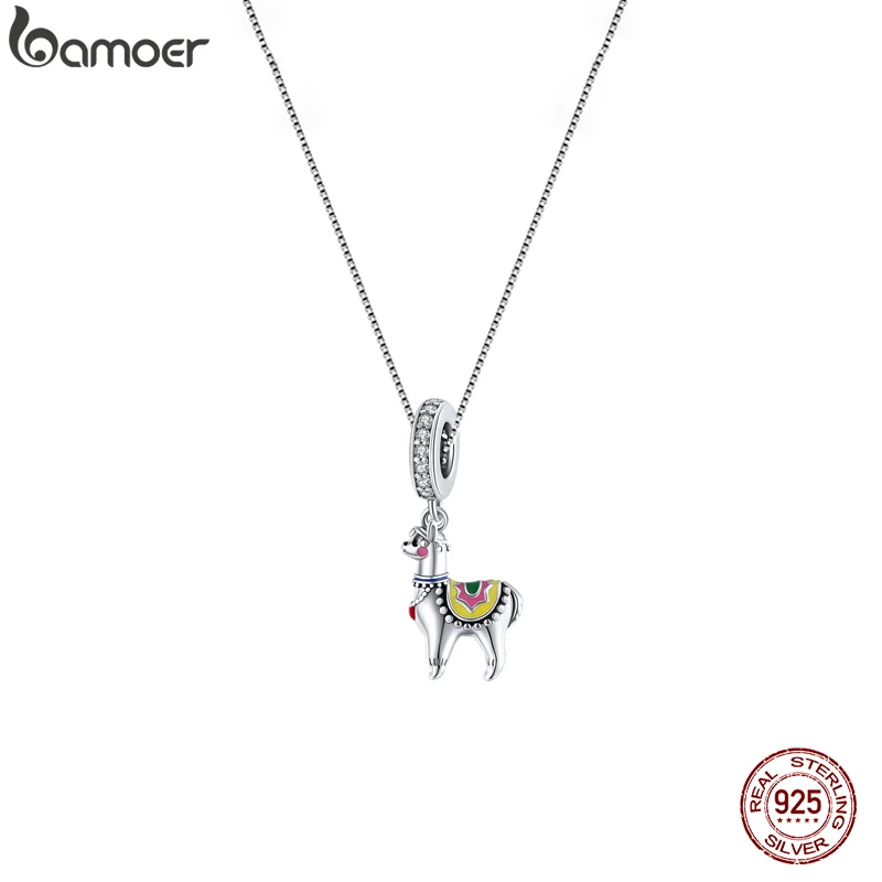 

Bamoer 925 стерлингового серебра милый Альпака ожерелье-подвеска животное амулеты шею цепь для женщин подарок на день рождения Циркон ювелирные изделия