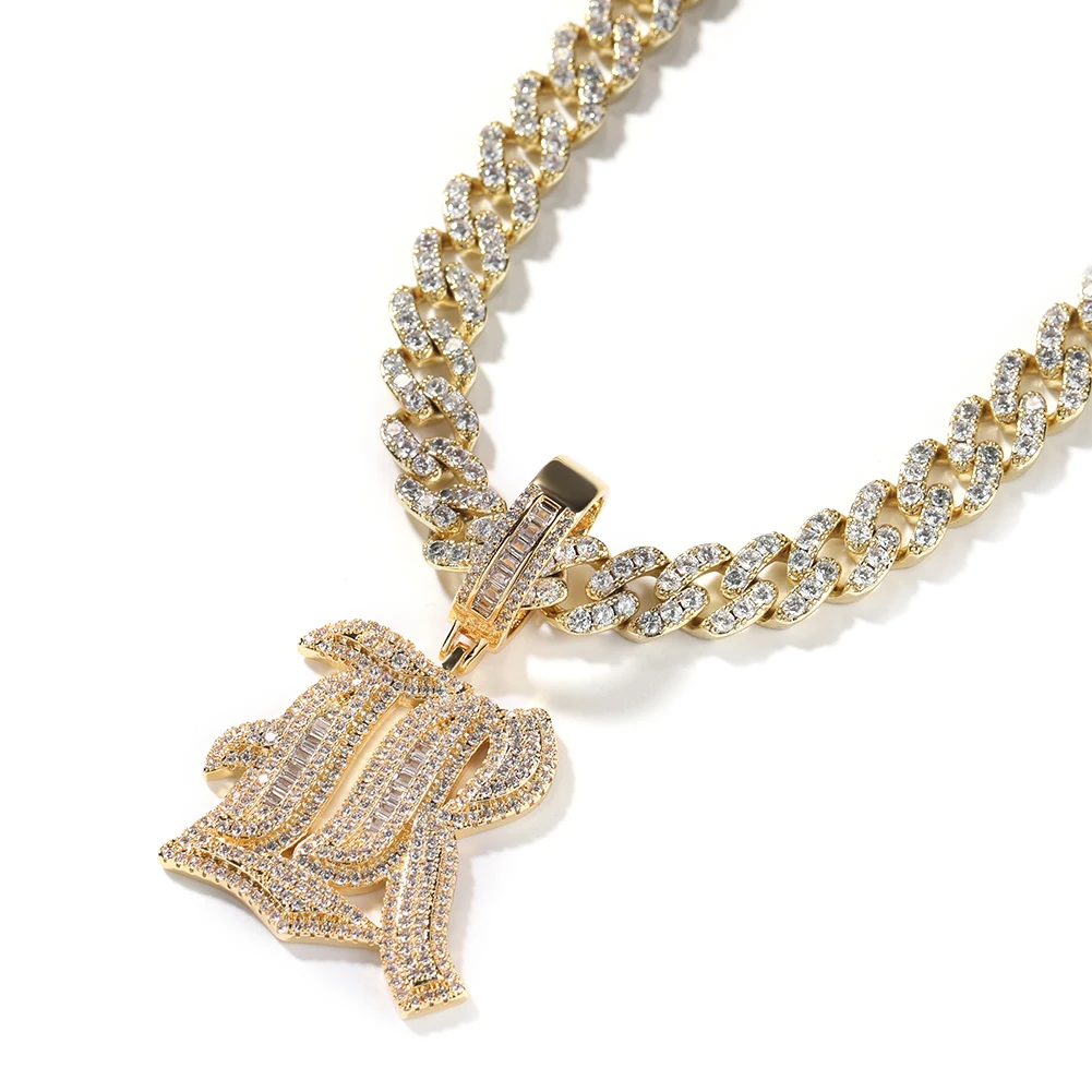 Uwin Custom Old English Letters Pendant Latin Alphabet Necklace For Women Iced Out Cubic Zirconia Personalized Fashion Jewelry