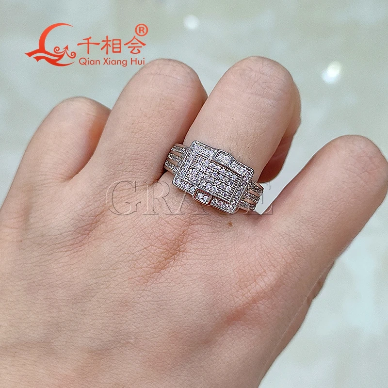 11.8*14.5mm width cross rectangle Moissanite Ring  925 Silver hip hop Men women Diamonds Male Jewelry