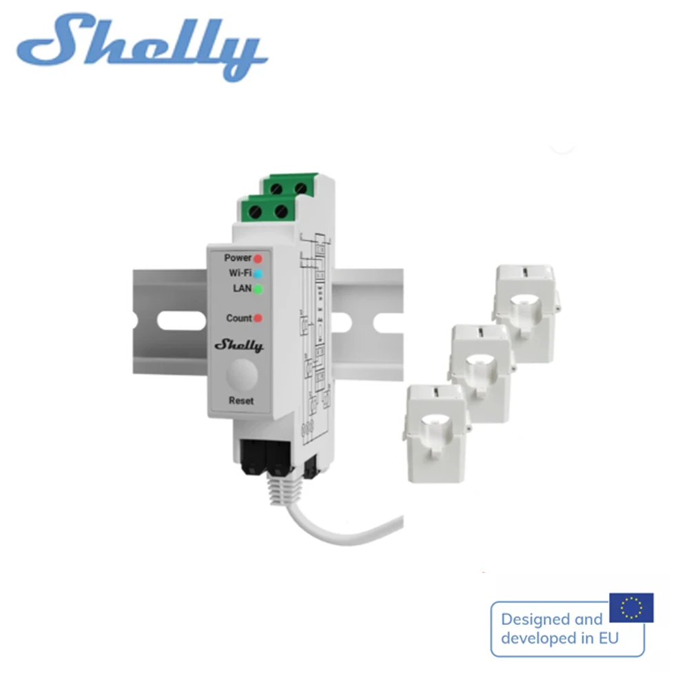 Shelly Pro 3EM DIN Mountable 3 Phase Energy Meter Photovoltaic Rady Reports Accumulat Energy Instantaneous Voltage Current Power