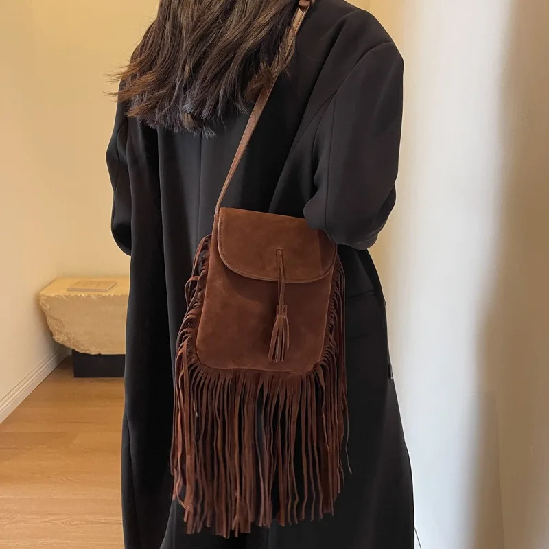 

Women's Bag Advanced Sense of Light Luxury Merade Bag Female 2023 New Suede Fringe Bag Trend Single Shoulder Oblique Span Bag