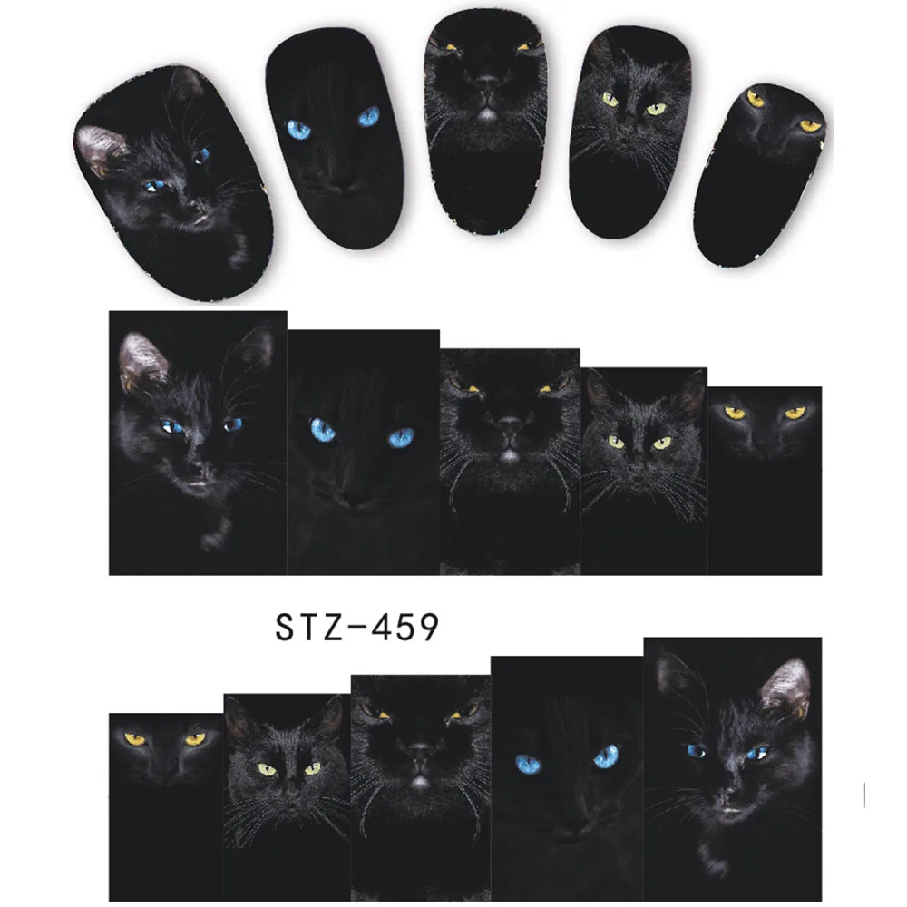 

1 лист наклеек для дизайна ногтей с изображением животных и черной кошки, водные переводные наклейки для ногтей, переводка, аксессуары для т...