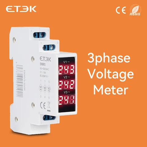 Модульный Цифровой вольтметр 3ph 80-500 В измеритель напряжения переменного тока ETEK Din-рейка измеритель напряжения детектор с тремя дисплеями стандартный модуль