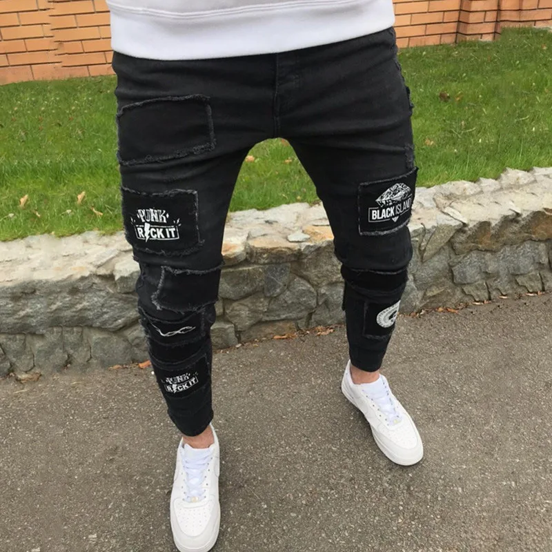 Korean Style Trendy Patch Embroidered Jeans Men's Brand Clothing Slim Straight Casual Men's Pants Fashion Men's Streetwear