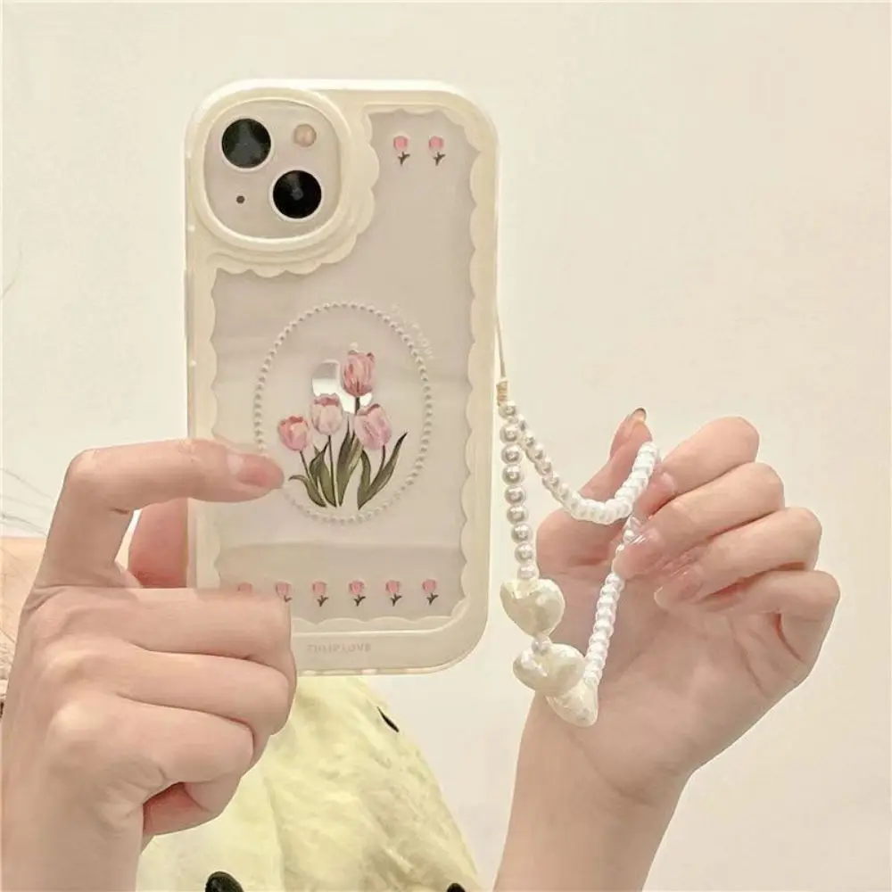 

For case iphone 13 Korea INS Tulip Flower Lanyard Phone Case For iPhone 11 Pro Max 12 XR X XS Cover Hand Strap Bracelet Cases