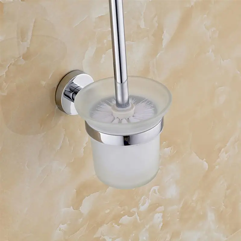 

Toilet Brush and Holder Set Wall Mounted Stainless Steel Handle Glass Holder for Bathroom
