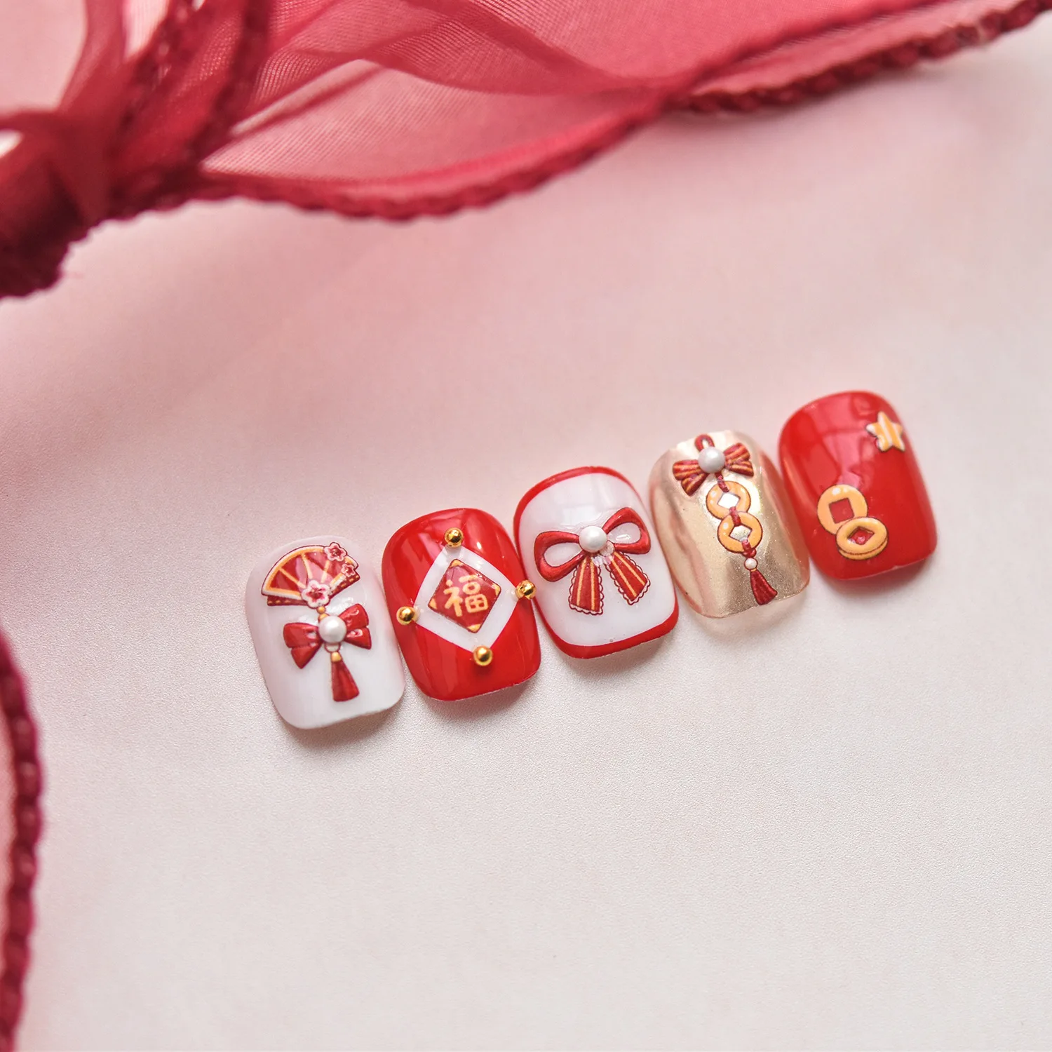 1 шт. 5D роскошные наклейки для дизайна ногтей с кристаллами и бриллиантами Lucky Red