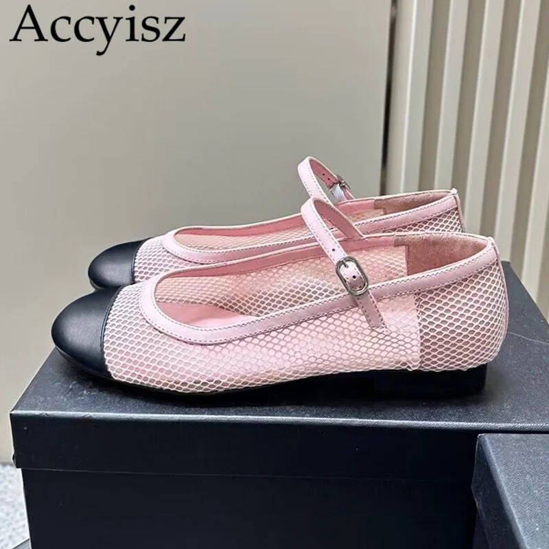 

Женские сетчатые туфли, дышащие лоферы на плоской подошве, с ремешком и пряжкой, с закрытым носком, разные цвета, летняя обувь для прогулок