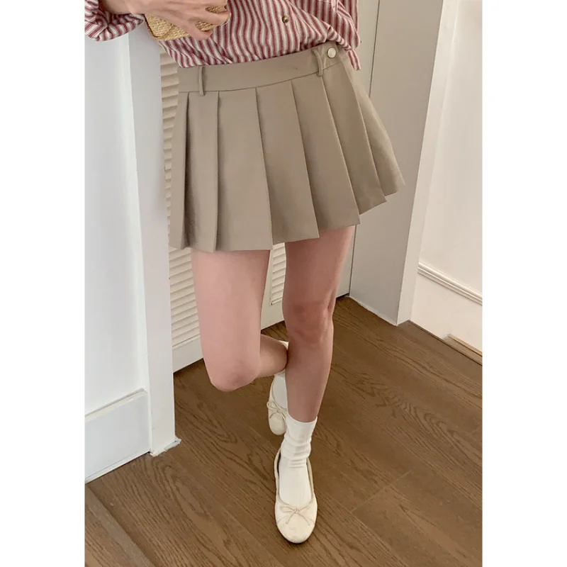 

Y2k Khaki Mini Skirt Korean Fashion Pleated Skirt Summer High Waist A Line Skirt Buttons Female Clothing Streetwear Slim Skirt