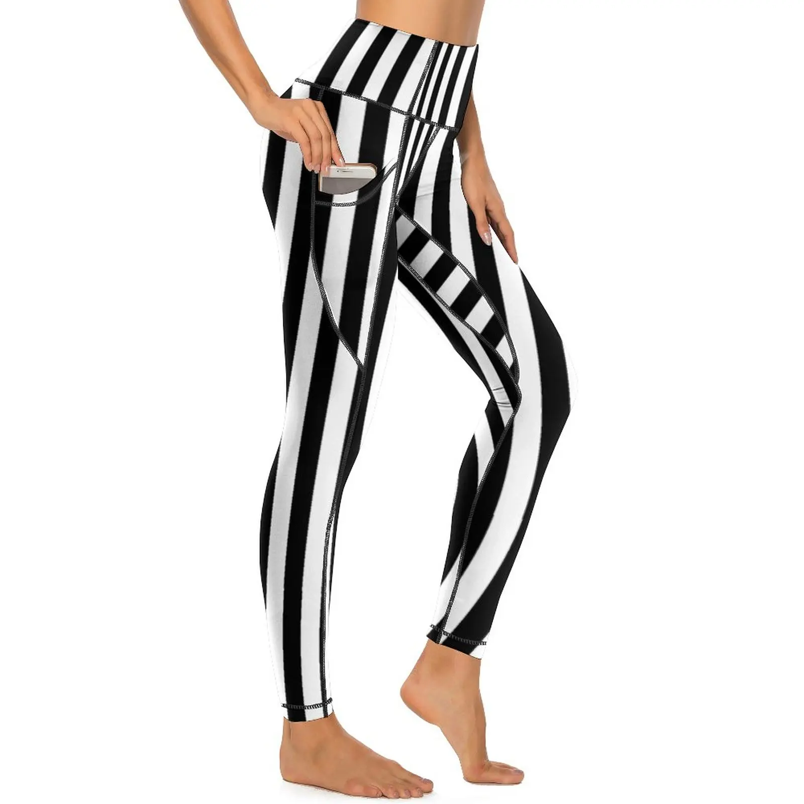 

Classic Striped Leggings Sexy Black White Stripes Workout Yoga Pants High Waist Stretchy Sports Tights Retro Pattern Leggins