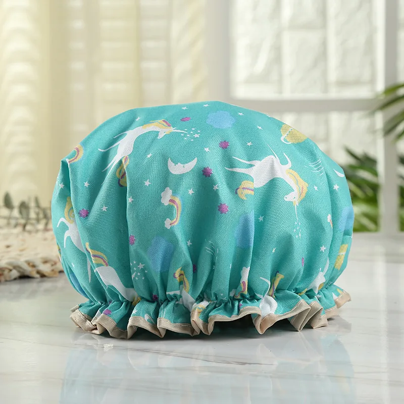 

Double-layer Unicorn Shower Cap Waterproof Adult Women Shower Bath Bath Cap Shampoo Cap Hood Kitchen Ladies Oil Fume-proof Cap