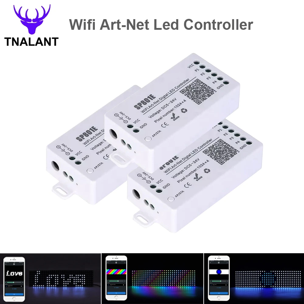 SP801E Wifi Art-Net LED Controller For WS2812B WS2811 Light Strip LED Matrix Panel Module Wireless Control iOS Android DC5-24V