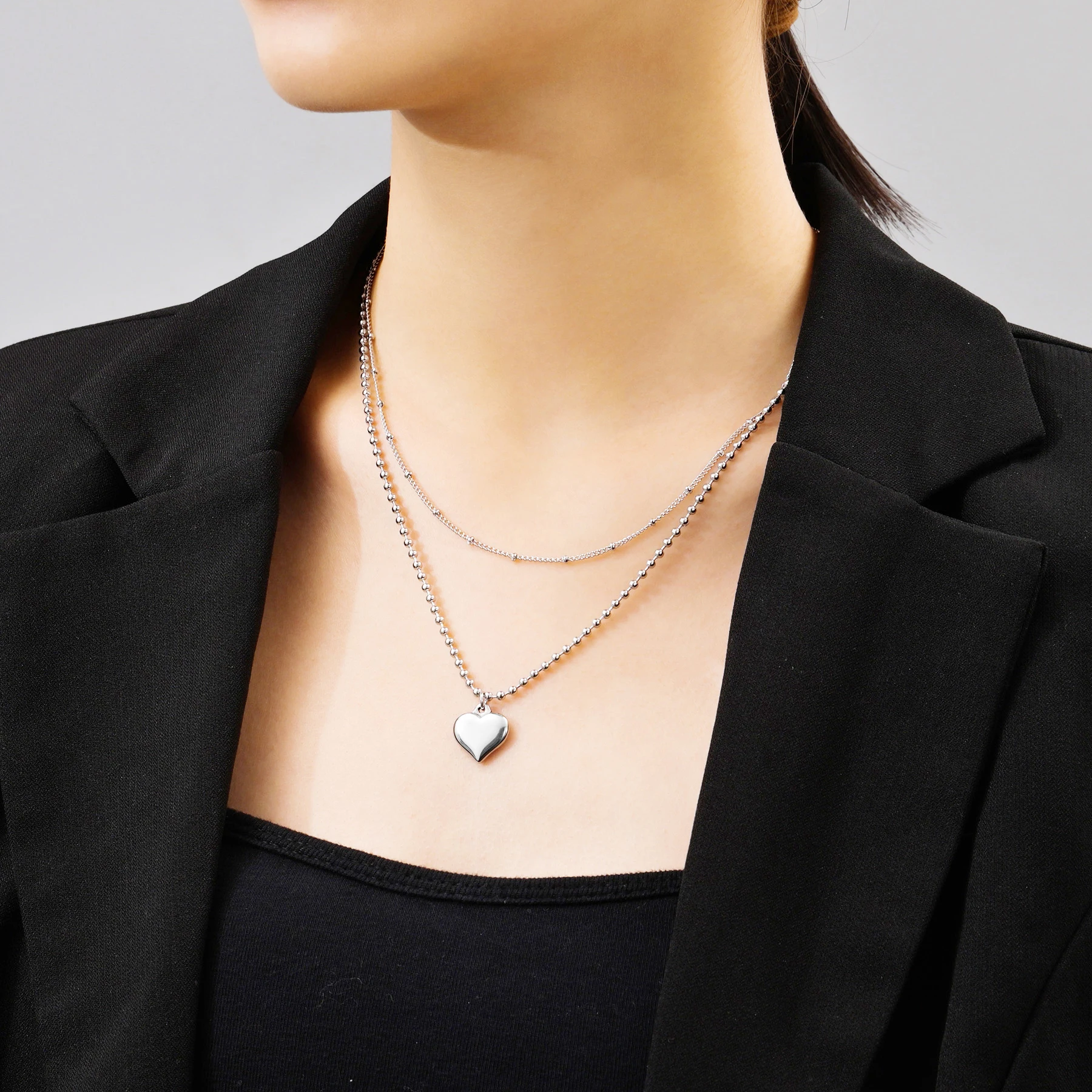 

MeMolissa Romantic Heart Choker Two Layers Necklace for Women Silver Color Chain Love Pendant Bohemian Necklaces Jewelry Gift