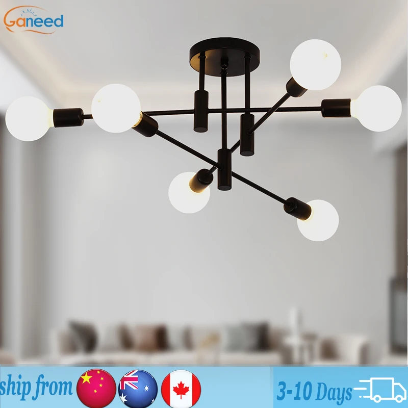 

Sputnik Chandelier Mid Modern Light Fixture Industrial Adjustable Black And Gold Ceiling Pendant Lighting Room Dining (6-Light)
