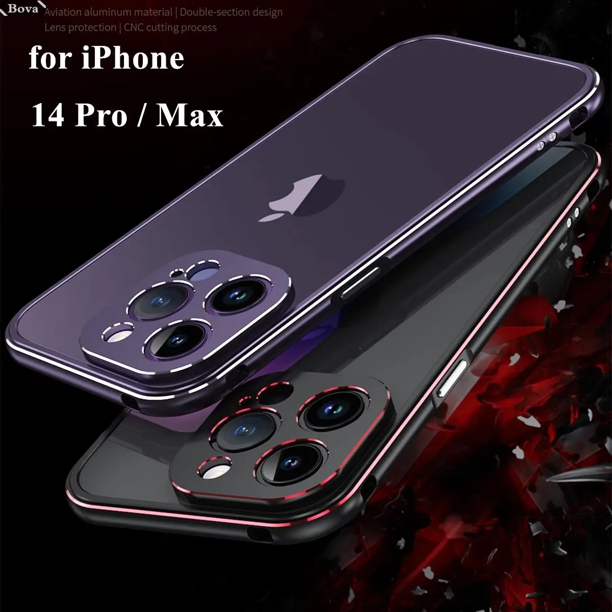 

Чехол для iPhone 14 Pro роскошный Ультратонкий алюминиевый бампер для Apple iPhone 14 Pro Max + 2 пленки (1 передняя + 1 задняя)