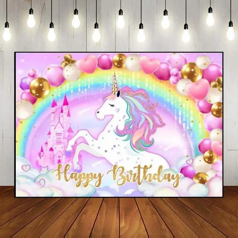

Unicorn Custom Birthday Backdrop Decoration Background Photography Backdrops Colorful Photo Rainbow Baby Shower Renaiss Fairy