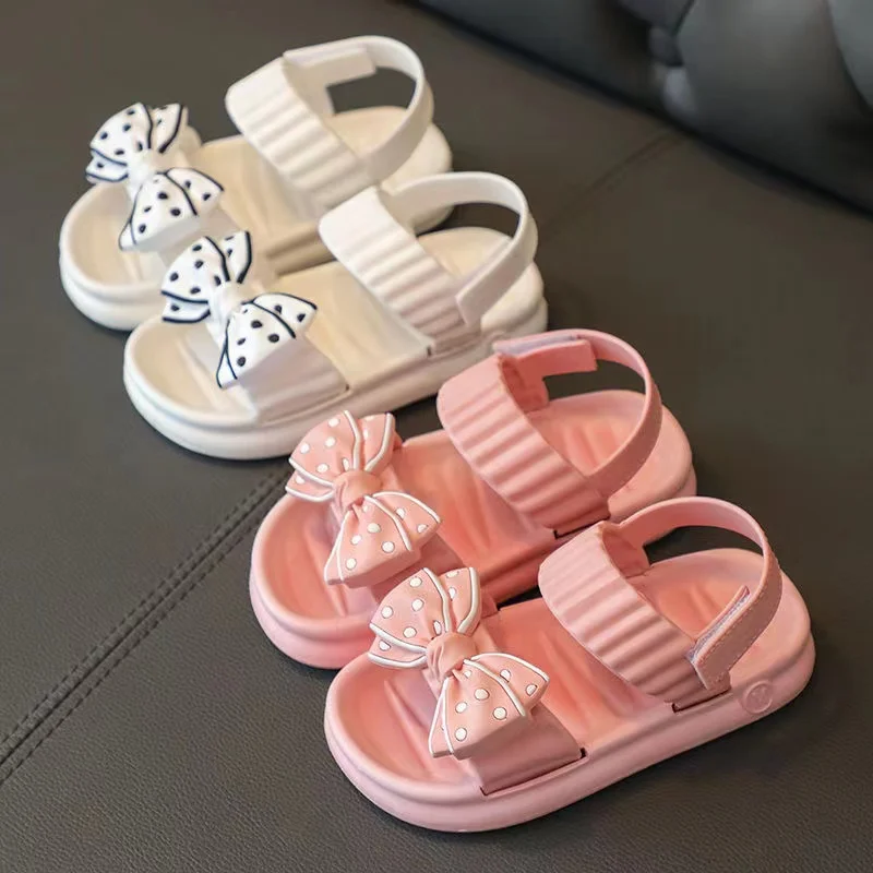 Congme Kis Girls Sandals Summer Fashion Bow Sandals For Girls Anti-Slip Soft Casual Toddler Princess Shoes Beach Shoes