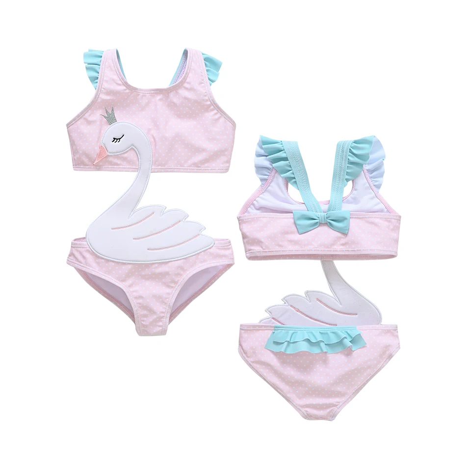 

12M-8Years Baby Girls Swimsuit 2022 New Baby Overalls Swimwear Flamingo Ruffle Style Children Swimwear Infant One Piece Swimsuit